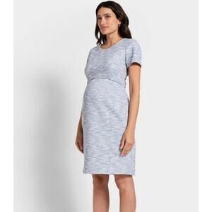 Seraphine Blue Tweed Cap Sleeve Maternity Dress Sz. 8 Holiday Spring Summer